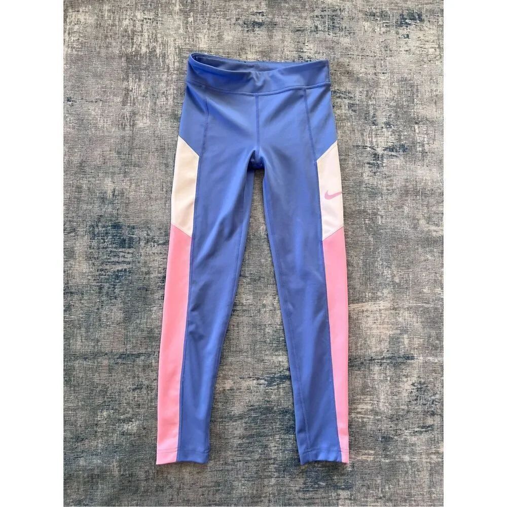 Nike Periwinkle Blue White Pink Trophy Athletic Leggings Girls Large
